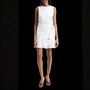 NWT Cinq a Sept White Sleeveless Wrap Dress Eyelet Lace Ruffle Hem Womens Size M